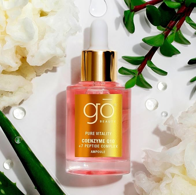 Go Beauty Longevity CoQ10, Daily Antioxidant Defense Serum - A Super Food for Skin, Boost Skin Health, Anti-Aging, Sun Damage, Sagging Skin – with 7 Peptides & Vitamin B3 – Pure Vitality, 1 fl. Oz