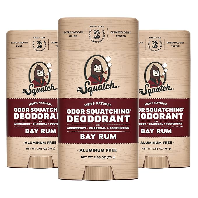Dr. Squatch Natural Deodorant for Men - Odor-Squatching Aluminum Free - Bay Rum (2.65 oz, 3-Pack)
