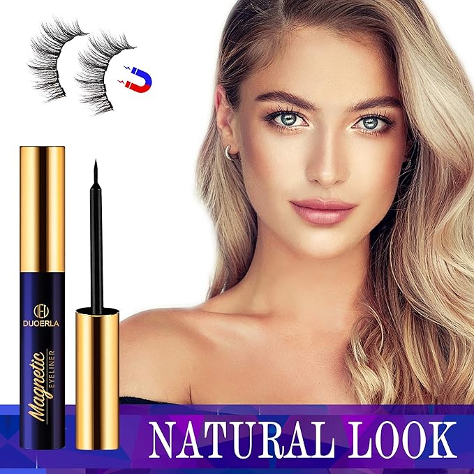 DUOERLA Magnetic Eyelashes,10 Pairs Magnetic Lashes Natural Looking with Applicator and 4 Tubes of Waterproof Magnetic Eyeliner, [Upgraded] Reusable,Strong Hold,Lightweight, Cruelty-Free,Easy to Apply