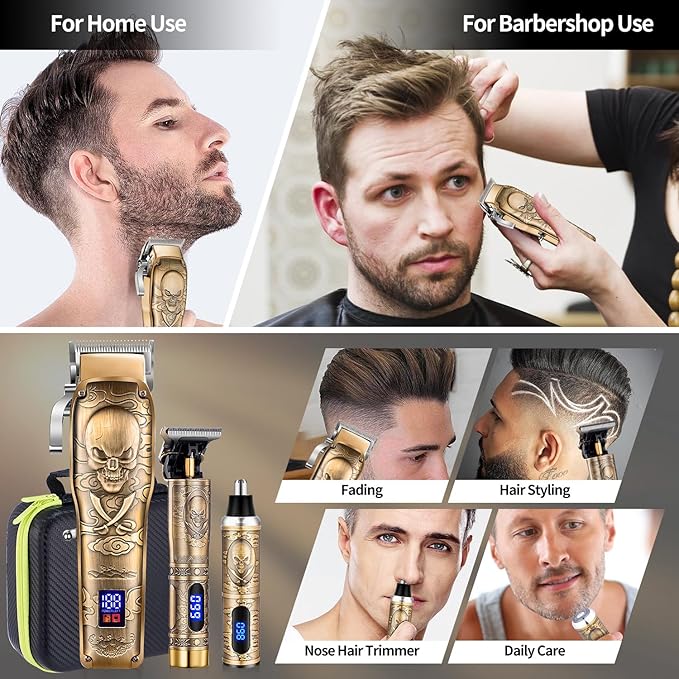 Roziapro Professional Hair Clippers for Men, Hair Trimmer for Men Haircut Cordless Hair Clippers Set with Rechargeable Nose Hair Trimmer, Gifts for Men (Gold)