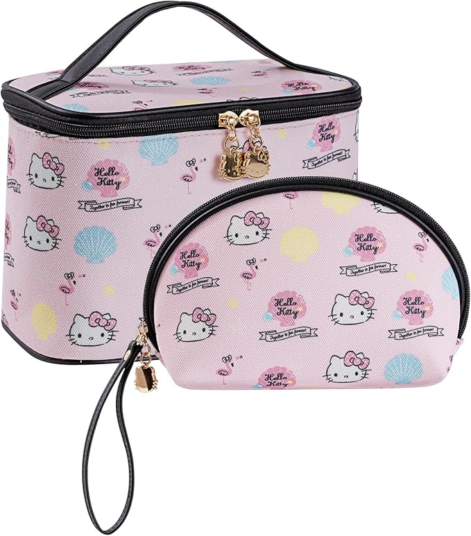 AmBealla Cosmetic Bag Large Makeup Bags Pink Travel Case with Makeup Brush Holder，2PCS Cosmetic Organizer for Women, Toiletry Storage Bag for Skincare & Beauty Tools Sweet Cute for Girls