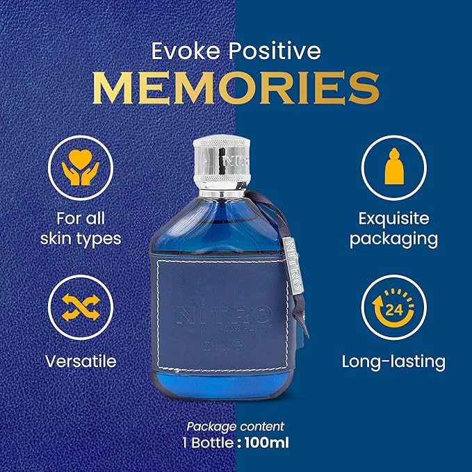 NITRO BLUE - 3.4oz - Eau De Parfum - Men’s Perfume with Fruity, Floral, Woody & Masculine Fragrance - Long Lasting Cologne Mist & Body Spray - for Him