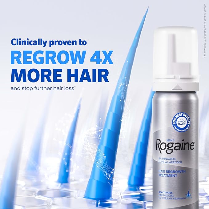 Men's Rogaine 5% Minoxidil Foam for Hair Regrowth, Topical Hair Loss Treatment to Regrow Fuller, Thicker Hair, Unscented, 4 Month Supply, 4 Cans
