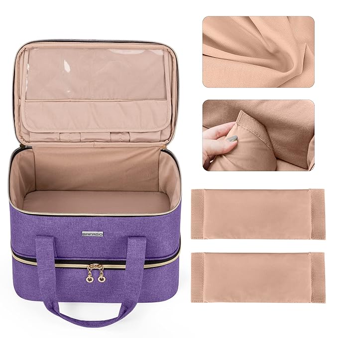 BAFASO Nail Polish Organizer Holds 40 Bottles (15ml - 0.5 fl.oz) and a Nail Lamp, Nail Polish Carrying Case with Manicure Tools Storage Sections (Bag Only), Purple