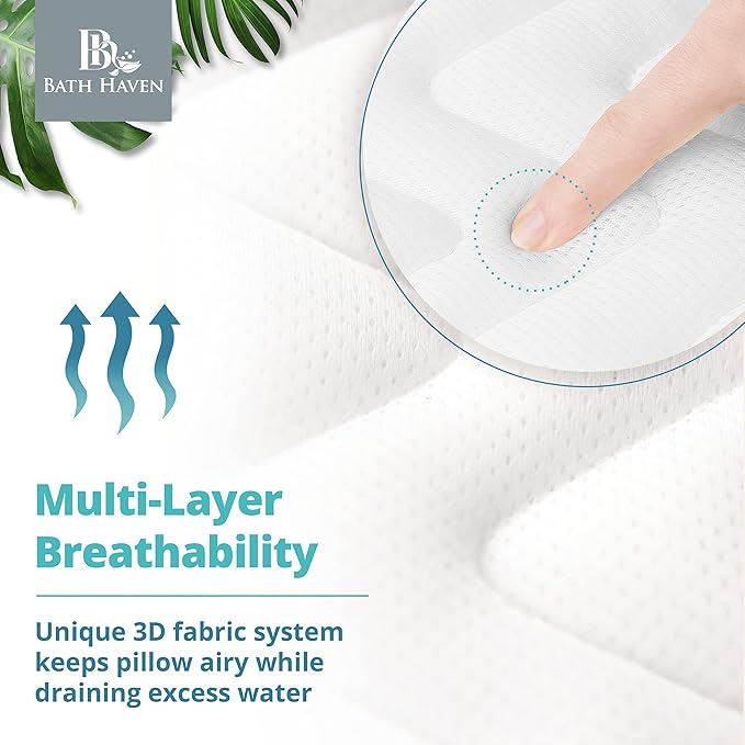 Bath Haven Bath Pillow for Bathtub - Full Body Mat & Cushion Headrest for Women and Men, Luxury Pillows for Neck and Back in Shower Tub or Jacuzzi - Powerful Suction Cups - Spa Accessories (Classic)