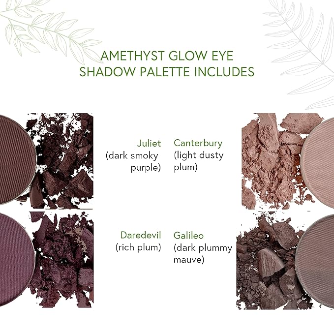 Honeybee Gardens Amethyst Glow Eye Shadow Palette, Clean and Bold, 4 Highly Pigmented Colors With Long Lasting Luxe Finish, Vegan, Cruelty-Free, Gluten-Free, and Paraben-Free, Net Wt 1.3g Each