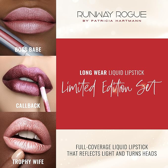 Runway Rogue Try Me x 3 Mini Long Wear Limited Edition Liquid Lipstick Set, Melrose Trio (‘Boss Babe’, ‘Call Back’, ‘Trophy Wife’)