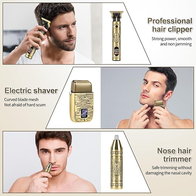 Electric foil Shaver for Men,T-Blade Beard Trimmer Razor Nose Hair Trimmer Set,Cordless Rechargeable Electric Beard Trimmers Professional Hair Clippers Kit with LCD for Men
