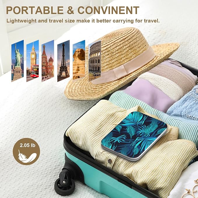 Mocado Travel Makeup Mirro with Lights, 360° Rotation Lighted Makeup Mirror, Portable Mirror with 10x Magnification, 3 Color Lightings, Dimmable Touch Screen, Tabletop Light up Mirror(Blue Leaves)