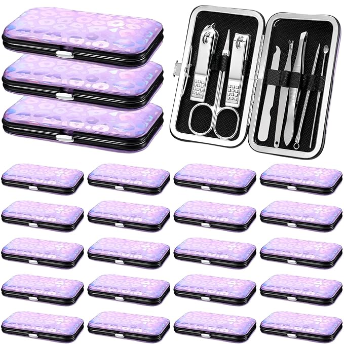 Lasnten 24 Set Manicure Set Bulk Nail Clippers Grooming Nail Kit Stainless Steel Professional Pedicure Kit Pedicure Tools with Travel Case Gifts for Men Women Personal(8 in 1,Laser)