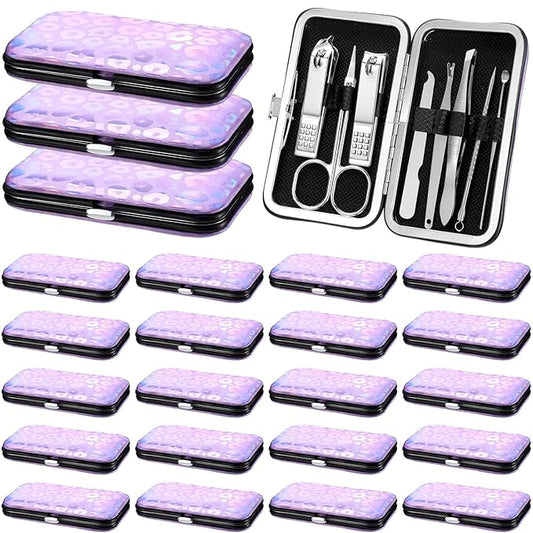 Lasnten 24 Set Manicure Set Bulk Nail Clippers Grooming Nail Kit Stainless Steel Professional Pedicure Kit Pedicure Tools with Travel Case Gifts for Men Women Personal(8 in 1,Laser)