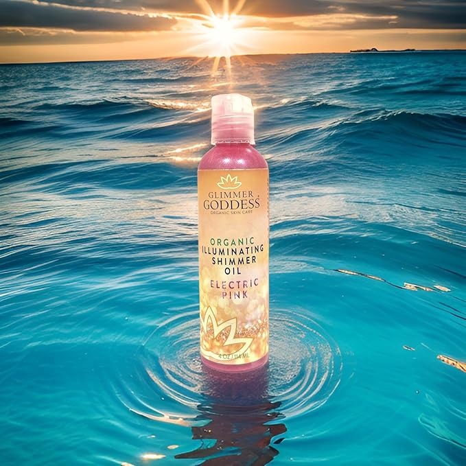GLIMMER GODDESS Organic Illuminating Shimmer Body & Face Oils, Electric Pink, Radiant Glow & Hydration 4 oz.