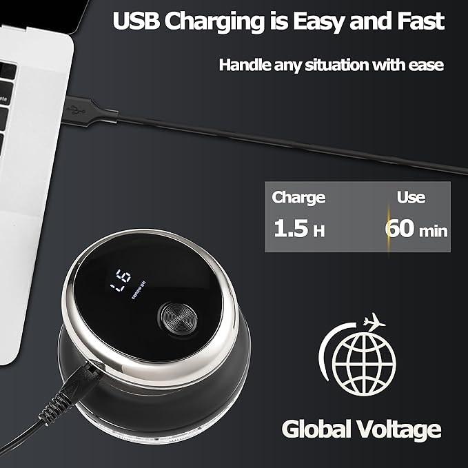 KEMEI Professional Hair Clippers for Men, Automatic Circular Hair Trimmer, Cordless Self-Haircut Kit with LED Display, KM-887 Silvery