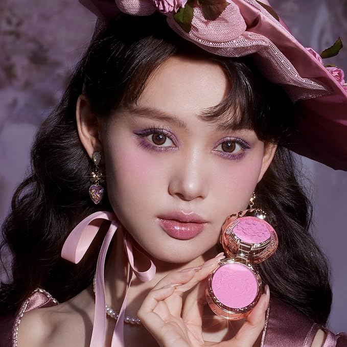 Flower Knows Violet Strawberry Rococo Embossed Blush,Pink Matte Finish,Buildable & Blendable Makeup Blush for cheeks,Soft & Long-lasting for Girls & Women(G02 Little Cranberry,4.6g)