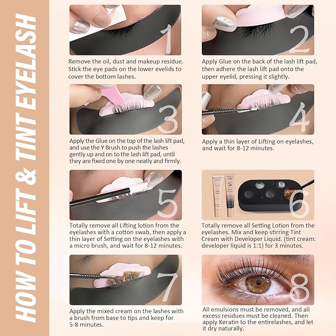 Libeauty Lash Lift Kit and Black Color, Brow Lamination Kit Quick Curling Perming & Coloring with Complete Tools DIY at Home and Popular with Salons