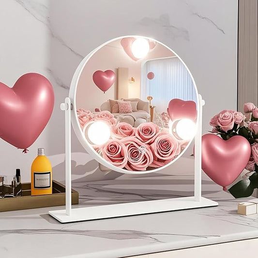 10"x10" Lighted Makeup Mirror, Hollywood Vanity Mirror with 3 Dimmable LED Bulbs, Dimmable Touch Screen, Light up Mirror, Portable Travel Mirror, 360° Rotation, White