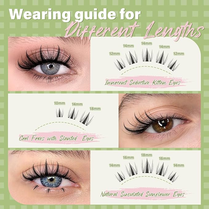 Fairy Lash Clusters Kit Manga Lash Extension Kit D Curl KEYYOU 144Pcs Eyelash Extension Kit Wispy Natural Invisible Band Lash Kit with Waterproof DIY Lash Extension Kit at Home(Fairy-D-8-18MIX)