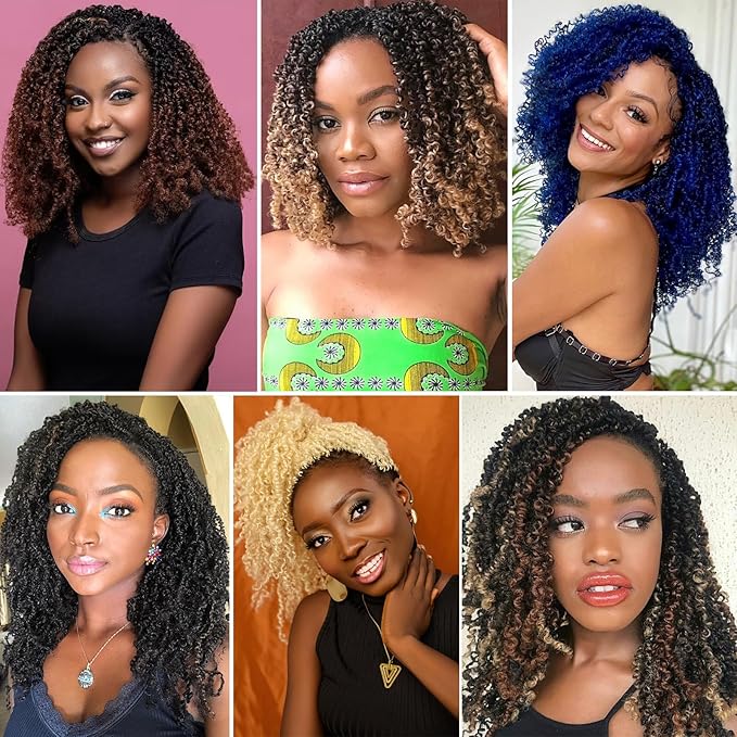 COOKOO 8 Inch Pre Twisted Ombre Yanky Twists Crochet Hair 8 Bundles/Lot Pre-looped Yanky Twists Hair with Curls Bohemian Spring Twist Crochet Hair Passion Twist Crochet Braiding Hair for Women 1B/24C#