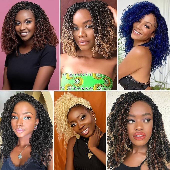 COOKOO 8 Inch 2 Packs Pre Twisted Yanky Twists Braiding Hair with Curls 30 twists per bundle Ombre Brown Marlybob Crochet Hair Short Passion Twist Crochet Braids Synthetic Hair Extensions 1B/30#