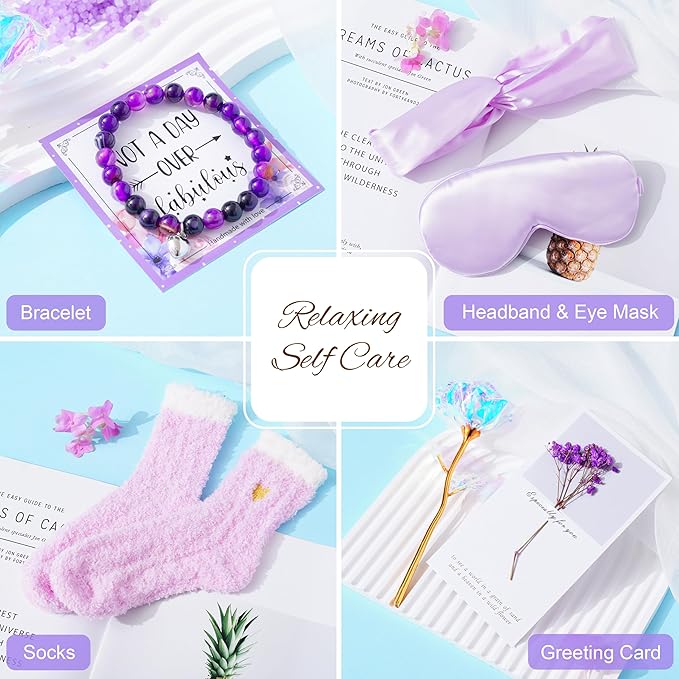 LUCOTIYA Birthday Gifts for Women, Self Care Gifts for Women Get Well Soon Gifts Basket, Lavender Relaxing Spa Gift Basket, Unique for Mom, Friends, Sister, Grandma
