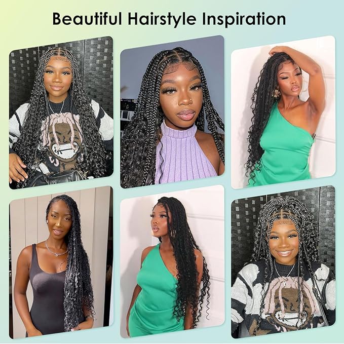 13x8 Inch HD Lace Front Boho Knotless braided Wigs For Women 36" Braided Wig With Baby Hair Braid Lace Front Wig Human Hair Blended Bohemian Braiding Wig