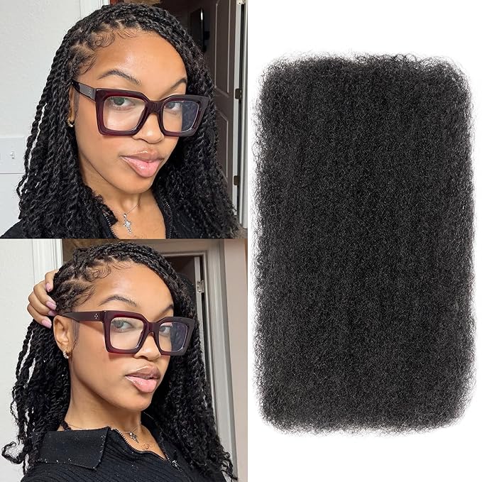 BLL Afro Kinkys Bulk Human Hair-100% Human Hair for Mini Twist Braiding Dreadlock Loc Extensions Afro Kinky Curly Hair Bulk Black Color (1B, 22 Inch (Pack Of 1)