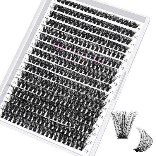 Individual Lashes 80D Mixed 0.05 Lash Clusters 14 Rows that Look Like Eyelash Extensions DIY Lash Extension Self Application At Home (80D-D-9-16mix)