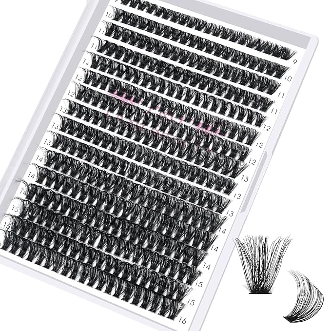 Individual Lashes 80D Mixed 0.05 Lash Clusters 14 Rows that Look Like Eyelash Extensions DIY Lash Extension Self Application At Home (80D-C-9-16mix)