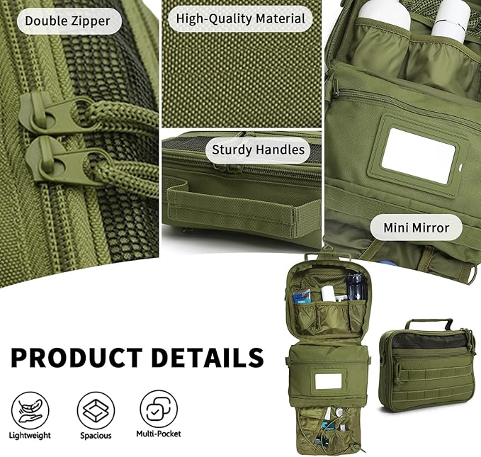 VELVEBAG Mens Toiletry Travel Bag Hanging Toiletry Bag Toiletry Bag Shaving Bag for Men Travel for Cosmetic,Toiletries,Accessories Green