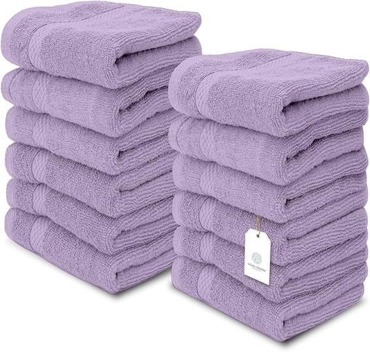 White Classic Luxury Washcloths for Bathroom-Hotel-Spa-Kitchen-Set - Circlet Egyptian Cotton - Highly Absorbent Hotel Quality Face Towels - Bulk Set of 12-13x13 Inch (Lavender)
