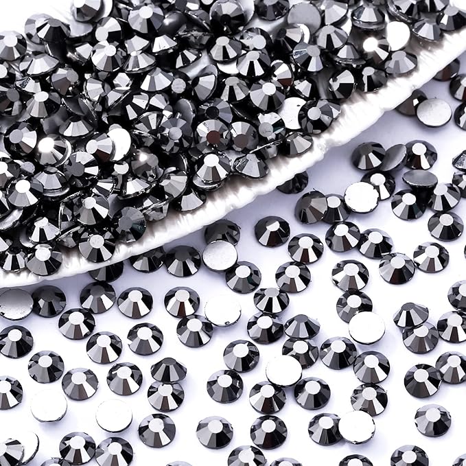 Black Hematite Flatback Rhinestones, Glass Rhinestones for Nail Art and Craft, Glue Fix, Loose Crystal Gemstones(Black Hematite, SS20, 1440pcs, 4.6-4.8mm)