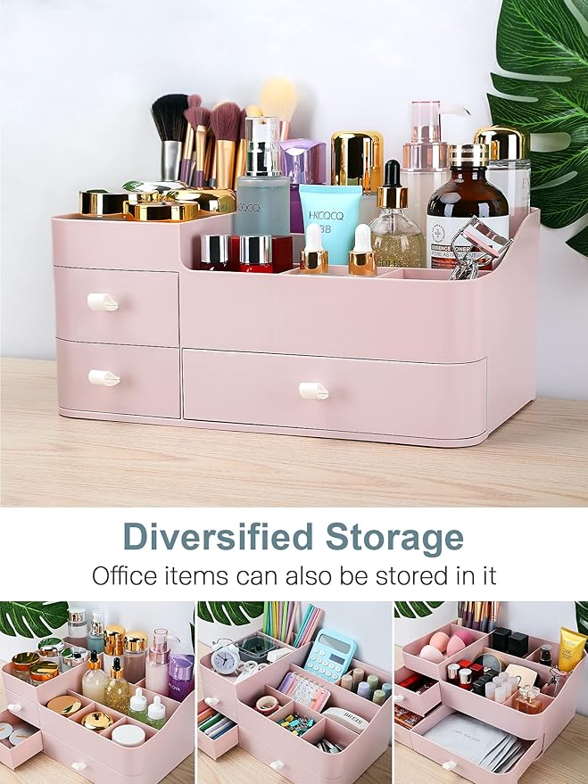ONXE Makeup Organizer with Drawers,Large Capacity Countertop Organizer for Vanity,Bathroom and Bedroom Desk Cosmetics Organizer for Skin Care,Brushes, Eyeshadow, Lotions, Lipstick, Nail Polish