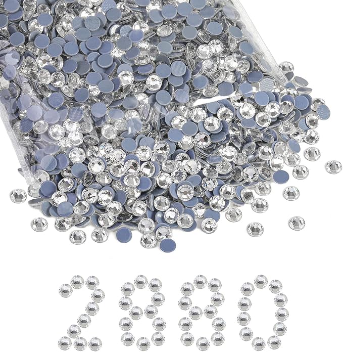 Beadsland Hotfix Rhinestones Bulk, 2880PCS Crystal Hot Fix Rhinestones for Crafts Clothes DIY Decoration, Crystal, SS30, 6.3-6.5mm