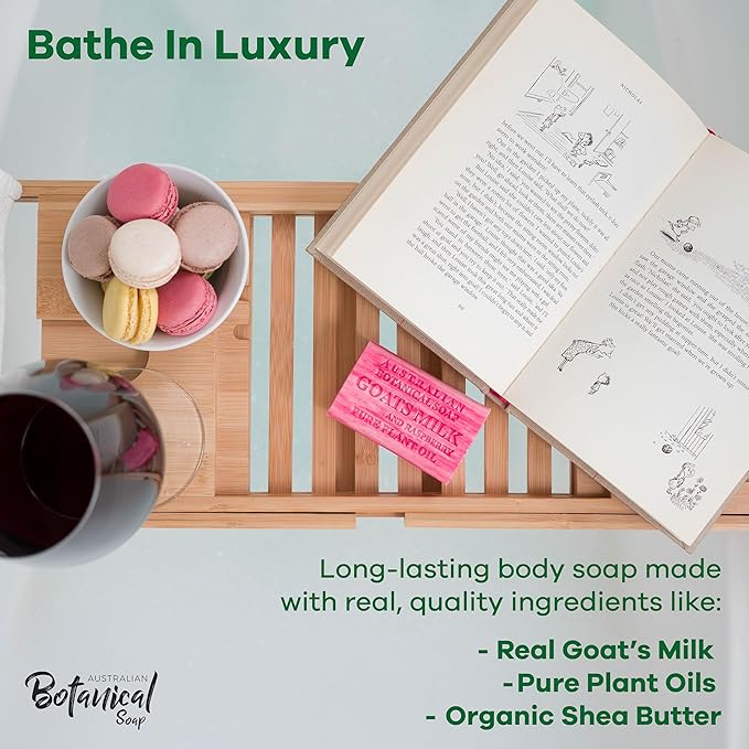 Australian Botanical Goats Milk Soap with Raspberry, 6.6 OZ, Triple Milled Bars made with a Natural Soap Base and Enriched with Organic Shea Butter, Pack of 8