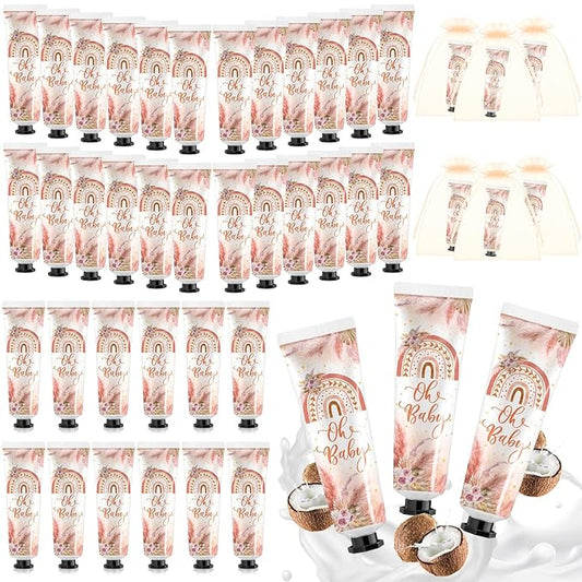 48 Sets Baby Shower Hand Cream Bulk Bohemia Baby Shower Favors Bridal Thank You Hand Cream for Guests Travel Size Lotion with Organza Bags