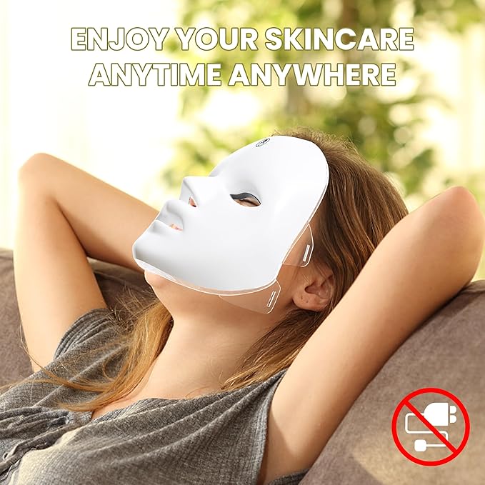 7-1 Colors LED Facial Skin Care Mask,Red Light Therapy Mask for Face, Cordless Led Face Mask Light Therapy,Salon or Home,White.