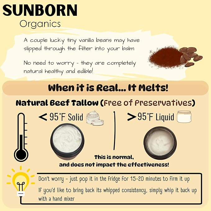 Pure Whipped Tallow Balm | 100% Organic Grass-Fed Beef Tallow Face Moisturizer & Lip Balm (4oz, Vanilla Hint)