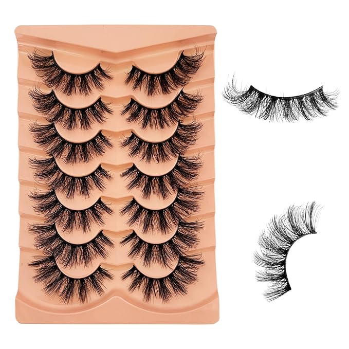 Mink Lashes Fluffy NINGLASH Wispy Lashes False Eyelashes Natural Look Fake Eyelash 15mm Faux 3D Mink Lashes Strips 7 Pairs Fluffy Lash Pack