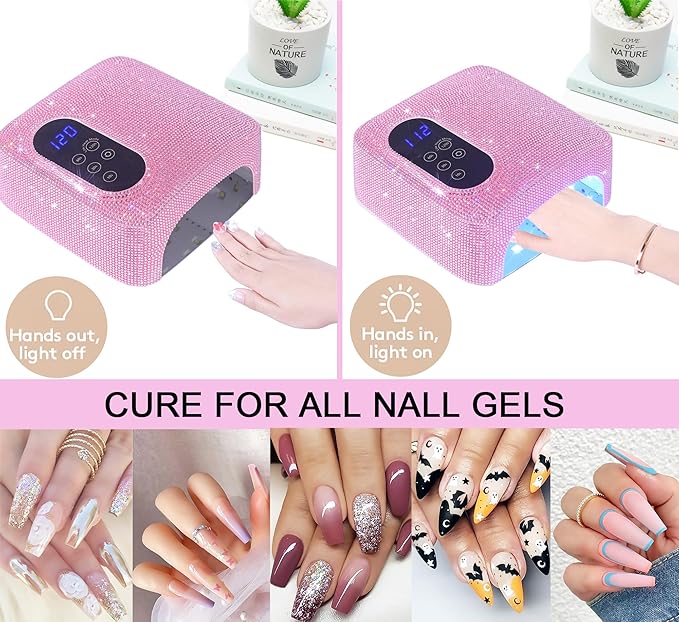 72W Cordless Led Nail Lamp, Rechargeable Nail Dryer, Portable Gel UV Led Nail Light with 4 Timer Setting Sensor, Professional Gel Nail Lights Nail Art Manicure Tools for Home and Salon