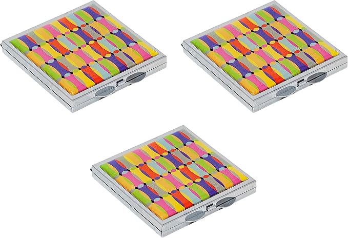 Stephanie Imports Set of 2 Rectangular Vintage Lipstick Cases With Glass Mirror (Silver Ripple)