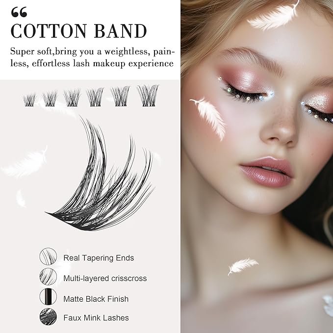 Lash Clusters Kit with Self Adhesive Pearl Stickers Natural Lash Clusters Left Right Lash Extension Kit with Bond Seal Eyelash Kit Gift Set with Drawstring Bag Portable Starter Kit Birthday Gift Women