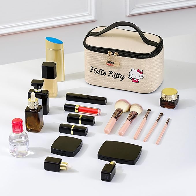 AmBealla Make up Bag Travel Cosmetic Bags Brush Holder Zipper Pouch Case Organizer Cute Organizer Suitable for Purse for Women (Beige-A)