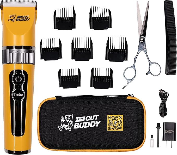 The Cut Buddy Clipper & Grooming Set, Cordless Hair & Beard Trimmer with 7 Guards, Titanium Blades, Waterproof, Beginner-Friendly Kit