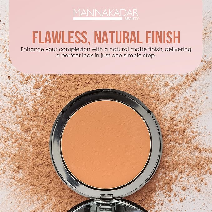 Manna Kadar Beauty Compact Dual Pressed Powder, C6 Tan Shade for Warm Medium Skin Tone, Medium to Full Coverage Oil Absorbing Foundation and Setting Face Powder, Long-Lasting Flawless Matte Finish