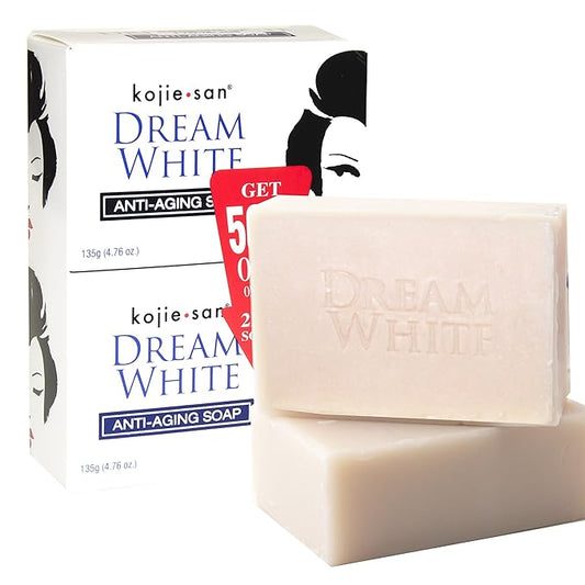 Kojie San Dream White Soap - Skin Brightening Kojic Acid Soap with Collagen, Elastin & Coconut Oil - 135g x 2 Bars