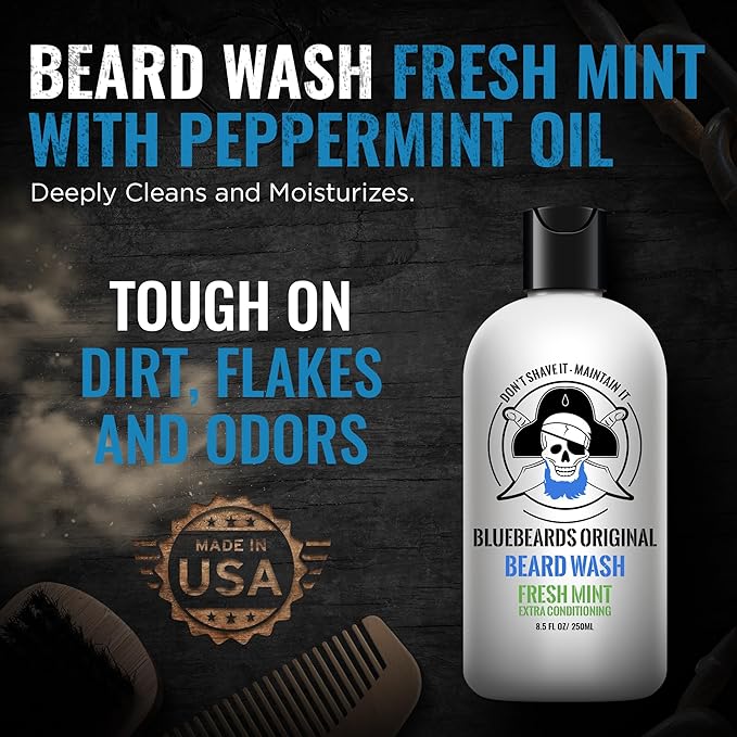 Fresh Mint Beard Care for Men, 8.5 oz. - Natural Peppermint Oil Formula for Deep Cleansing, Softening, and Conditioning Beard and Skin - Made in USA