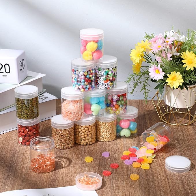 eBoot 150 Piece 3 Oz Plastic Container Jars with Lids Round Clear Cosmetic Empty Clear Plastic Jars for Lotion, Cream, Ointments, Makeup, Eye Shadow, Rhinestone, Samples, Pot, Travel Storage