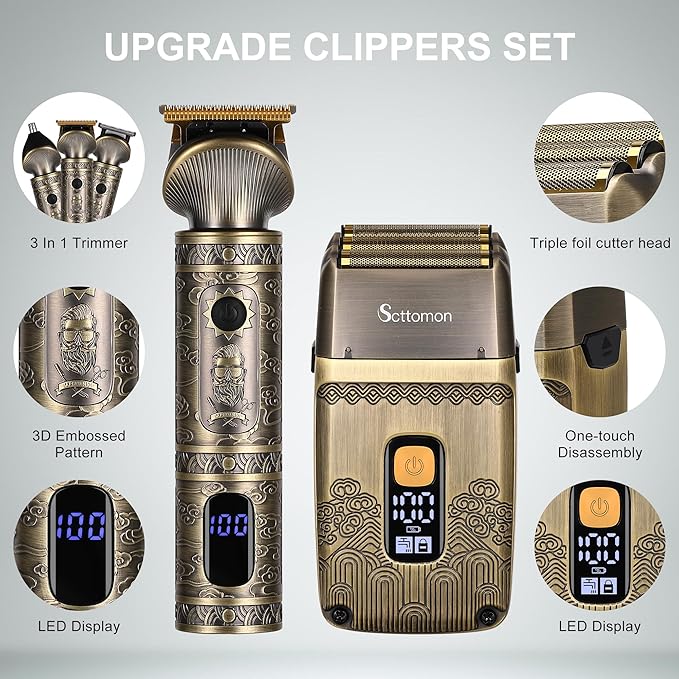 T-Blade Hair Trimmers & Electric Shavers for Men Foil Shaver Beard Trimmer Men's Grooming Kit with Triple Blades Cordless