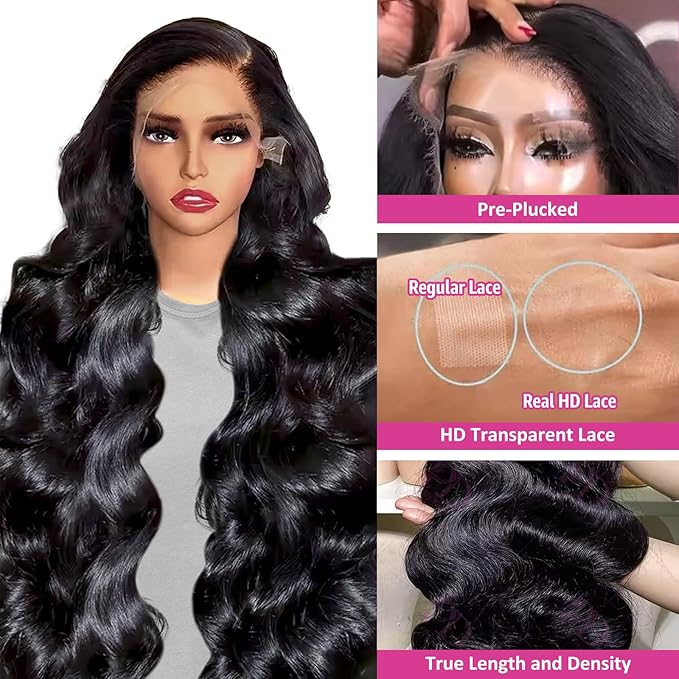 32 Inch 13x6 Lace Front Wigs Human Hair 200 Density Body Wave HD Lace Front Wigs Human Hair Body Wave Glueless Wigs Human Hair Pre Plucked 13x6 HD Frontal Human Hair Lace Front Wigs for Women
