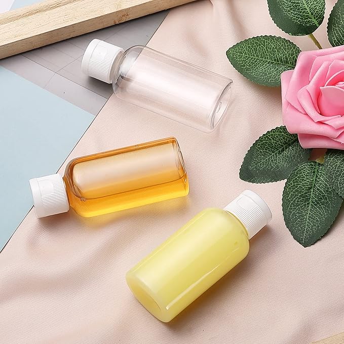 100 Pack 1.7oz Plastic Empty Bottles with Flip Cap Small Travel Size Bottles Hand Sanitizer Bottles Refillable Travel Container for Shampoo Body Soap Lotions Baby Shower (Clear)